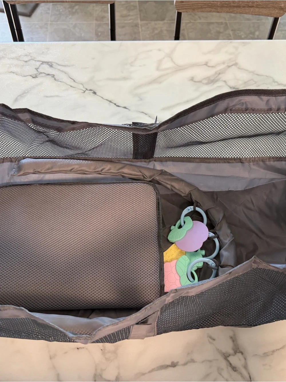 Black Quilted Diaper Bag with Leather Accents